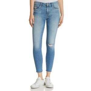 MOTHER Jeans Women's Size 27 Looker Ankle Fray Skinny Distressed Love Gun Blue